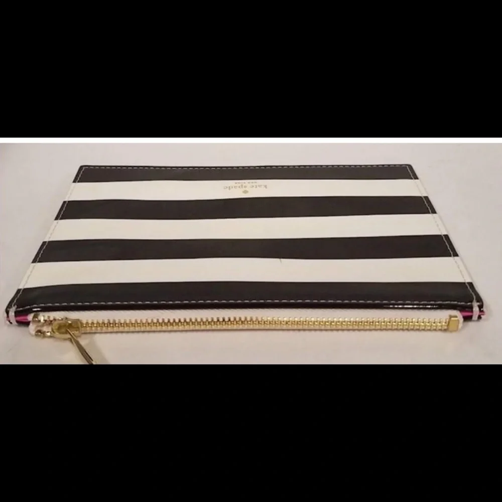 Kate Spade New York Women's Black White Striped Zipper Pouch Wallet
